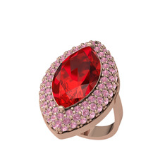 Garnet ve pembe kuvars 14 ayar rose altın yüzük