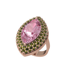 Efsunkar Mekik Yüzük - Pembe kuvars ve peridot 14 ayar rose altın yüzük #16w760x