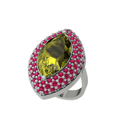 Peridot ve rodolit garnet 18 ayar beyaz altın yüzük