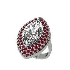 Swarovski ve kök yakut 18 ayar beyaz altın yüzük
