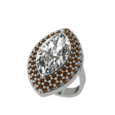 Efsunkar Mekik Yüzük - Beyaz zirkon ve dumanlı kuvars 14 ayar beyaz altın yüzük #18o7hke