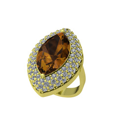 Dumanlı kuvars ve swarovski 14 ayar altın yüzük
