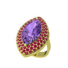 Efsunkar Mekik Yüzük - Ametist ve rodolit garnet 18 ayar altın yüzük #18zuc0j