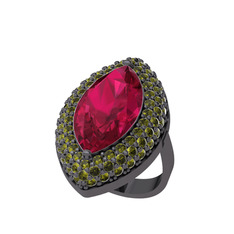 Rodolit garnet ve peridot 925 ayar siyah rodyum kaplama gümüş yüzük