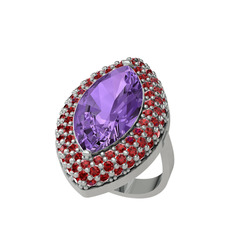 Efsunkar Mekik Yüzük - Ametist ve garnet 14 ayar beyaz altın yüzük #1aux89t