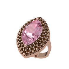 Pembe kuvars ve dumanlı kuvars 14 ayar rose altın yüzük