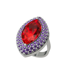 Efsunkar Mekik Yüzük - Garnet ve ametist 14 ayar beyaz altın yüzük #1c2oiz2