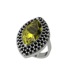 Peridot ve siyah zirkon 18 ayar beyaz altın yüzük
