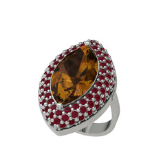 Dumanlı kuvars ve kök yakut 925 ayar gümüş yüzük