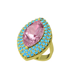 Efsunkar Mekik Yüzük - Pembe kuvars ve akuamarin 14 ayar altın yüzük #1e0rw75