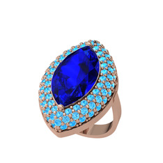 Efsunkar Mekik Yüzük - Lab safir ve akuamarin 14 ayar rose altın yüzük #1e6sxu9