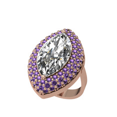 Efsunkar Mekik Yüzük - Swarovski ve ametist 18 ayar rose altın yüzük #1enhg6e