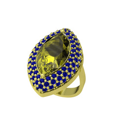 Peridot ve lab safir 18 ayar altın yüzük