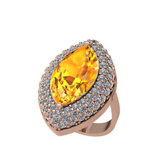 Efsunkar Mekik Yüzük - Sitrin ve beyaz zirkon 925 ayar rose altın kaplama gümüş yüzük #1ew6lsb