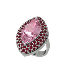 Efsunkar Mekik Yüzük - Pembe kuvars ve kök yakut 8 ayar beyaz altın yüzük #1fa6bch
