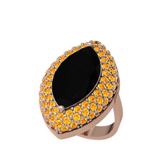 Efsunkar Mekik Yüzük - Siyah zirkon ve sitrin 14 ayar rose altın yüzük #1h6yy7q