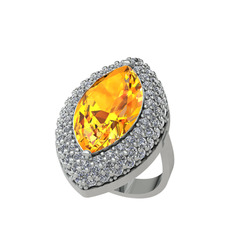 Efsunkar Mekik Yüzük - Sitrin ve swarovski 18 ayar beyaz altın yüzük #1hawop