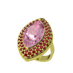 Pembe kuvars ve garnet 14 ayar altın yüzük