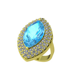 Akuamarin ve swarovski 14 ayar altın yüzük