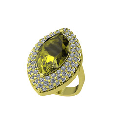 Efsunkar Mekik Yüzük - Peridot ve beyaz zirkon 925 ayar altın kaplama gümüş yüzük #1ihm7f2