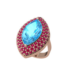 Akuamarin ve rodolit garnet 8 ayar rose altın yüzük