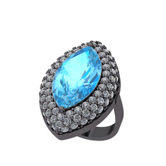 Efsunkar Mekik Yüzük - Akuamarin ve swarovski 925 ayar siyah rodyum kaplama gümüş yüzük #1iv9z4h