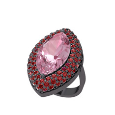 Pembe kuvars ve garnet 925 ayar siyah rodyum kaplama gümüş yüzük