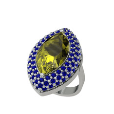 Peridot ve lab safir 8 ayar beyaz altın yüzük