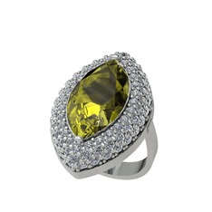 Peridot ve pırlanta 14 ayar beyaz altın yüzük (2.952 karat)
