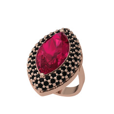 Rodolit garnet ve siyah zirkon 14 ayar rose altın yüzük