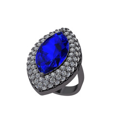 Efsunkar Mekik Yüzük - Lab safir ve pırlanta 925 ayar siyah rodyum kaplama gümüş yüzük (2.952 karat) #1lwfwkd