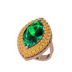 Efsunkar Mekik Yüzük - Yeşil kuvars ve sitrin 14 ayar rose altın yüzük #1m1xbef