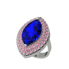 Efsunkar Mekik Yüzük - Lab safir ve pembe kuvars 18 ayar beyaz altın yüzük #1mqhmtc