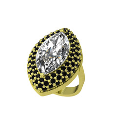 Efsunkar Mekik Yüzük - Swarovski ve siyah zirkon 14 ayar altın yüzük #1oejgdz