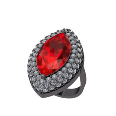 Efsunkar Mekik Yüzük - Garnet ve pırlanta 925 ayar siyah rodyum kaplama gümüş yüzük (2.952 karat) #1olagik