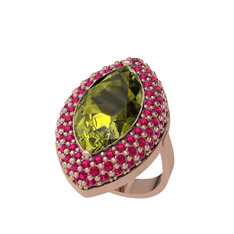 Peridot ve rodolit garnet 14 ayar rose altın yüzük