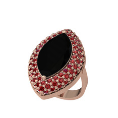 Efsunkar Mekik Yüzük - Siyah zirkon ve garnet 18 ayar rose altın yüzük #1phvvig