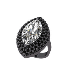 Efsunkar Mekik Yüzük - Swarovski ve siyah zirkon 925 ayar siyah rodyum kaplama gümüş yüzük #1pu6uum