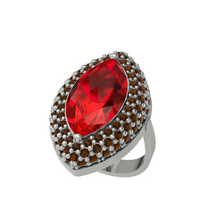 Garnet ve dumanlı kuvars 8 ayar beyaz altın yüzük