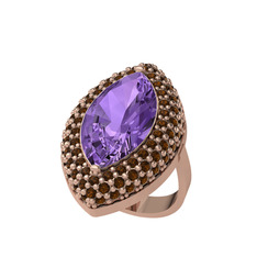Efsunkar Mekik Yüzük - Ametist ve dumanlı kuvars 18 ayar rose altın yüzük #1q4ao3e