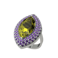 Efsunkar Mekik Yüzük - Peridot ve ametist 925 ayar gümüş yüzük #1qn0qdy