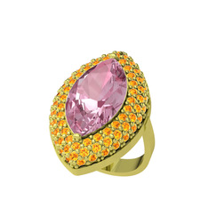 Pembe kuvars ve sitrin 8 ayar altın yüzük