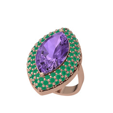 Efsunkar Mekik Yüzük - Ametist ve kök zümrüt 14 ayar rose altın yüzük #1rhb6o