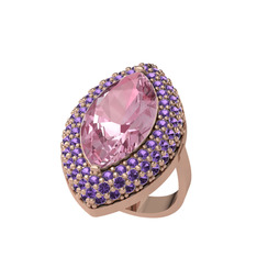 Efsunkar Mekik Yüzük - Pembe kuvars ve ametist 925 ayar rose altın kaplama gümüş yüzük #1sc9lh0