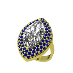 Efsunkar Mekik Yüzük - Swarovski ve lab safir 14 ayar altın yüzük #1szeyik