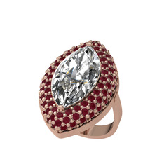 Swarovski ve kök yakut 18 ayar rose altın yüzük