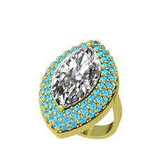 Efsunkar Mekik Yüzük - Swarovski ve akuamarin 8 ayar altın yüzük #1t4y2u4