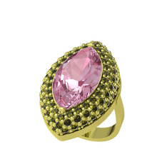 Efsunkar Mekik Yüzük - Pembe kuvars ve peridot 18 ayar altın yüzük #1txj7pz