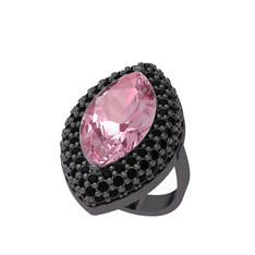 Efsunkar Mekik Yüzük - Pembe kuvars ve siyah zirkon 925 ayar siyah rodyum kaplama gümüş yüzük #1un8c3g