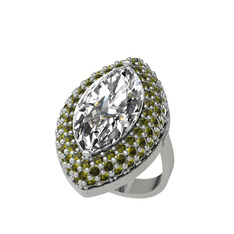 Swarovski ve peridot 18 ayar beyaz altın yüzük